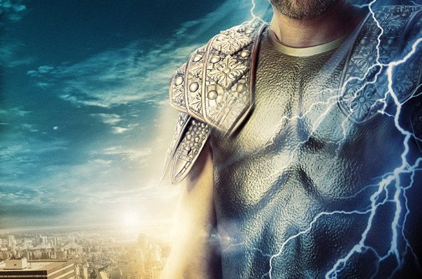 Un'immagine promo di Sean Bean (Zeus) nel film Percy Jackson e gli dei