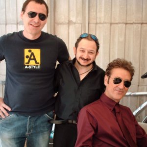 Orfeo Orlando, Marco Giallini e Alessandro Luceri sul set di Buttafuori (luglio 2006)