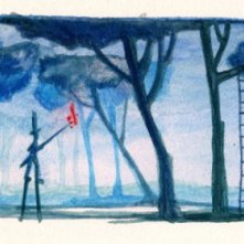 Un bozzetto realizzato ad acquerello per il film L'uomo fiammifero.