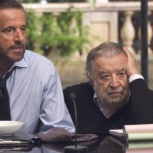 Christian De Sica e il regista Pupi Avati sul set del film Il figlio più piccolo