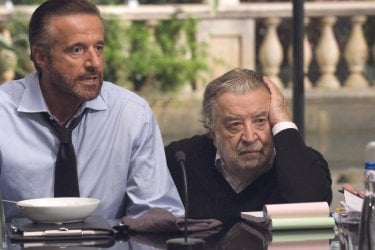 Christian De Sica e il regista Pupi Avati sul set del film Il figlio più piccolo