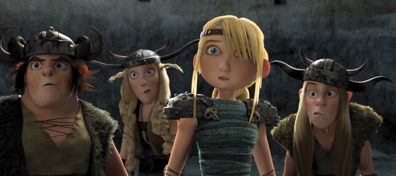 Tuffnut, Fishlegs, Astrid e Ruffnut in una scena del film Dragon Trainer