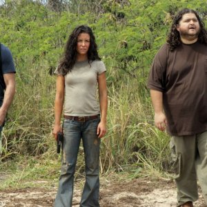 Evangeline Lilly; Jorge Garcia e Matthew Fox nell'episodio The Cadidate di Lost