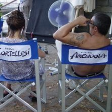 Paola Cortellesi e Claudio Amendola sul set del film La fisica dell'acqua