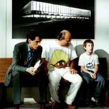 Un'immagine dal set del film La fisica dell'acqua con Stefano Dionisi, Lorenzo Valvassori e il regista Felice Farina