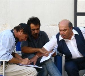 Giancarlo Russo con Lino Banfi sul set de Il padre delle spose.