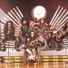 Mark Salling, Dijon Talton e Cory Monteith in versione Kiss nell'episodio Theatricality