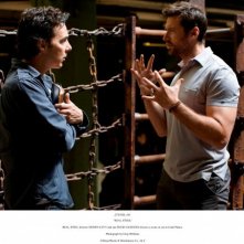 Hugh Jackman e il regista Shawn Levy sul set di Real Steel