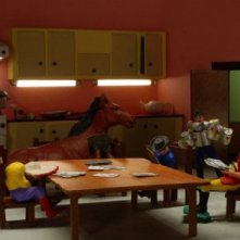 Una scena del film A Town Called Panic (2009) con i suoi protagonisti