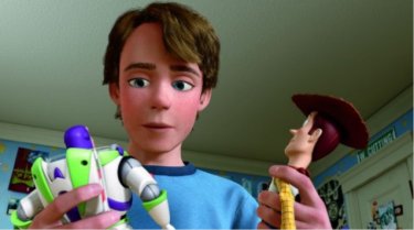Andy con Buzz e Woody in Toy Story 3