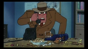 Inspetor Zenigata em cena do filme de animação Lupin III: O Castelo de Cagliostro