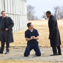 Colm Meaneym Gerard Butler e Jamie Foxx in una scena del film Giustizia privata