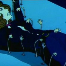 Fujiko in una celebre scena dell'episodio Trappola su quattro ruote del cartoon Le avventure di Lupin III