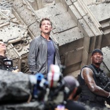 Josh Duhamel, Shia LaBeouf e Tyrese Gibson durante le riprese di Transformers 3