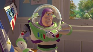 Buzz Lightyear in una scena del film d\'animazione Toy Story