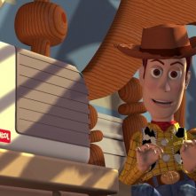 Il cowboy Woody in una scena del film d'animazione Toy Story (1995)