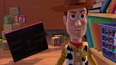 Woody in una scena del film d'animazione Toy Story (1995)
