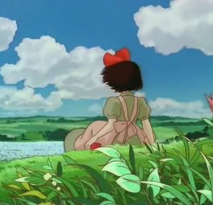 Kiki (di spalle) in una sequenza del cartoon Kiki consegne a domicilio