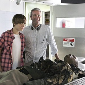 Justin Bieber durante le riprese dell'episodio Shock Waves, premiere della stagione 11 di CSI