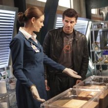 Emily Deschanel e David Boreanaz nell'episodio The Proof in the Pudding di Bones