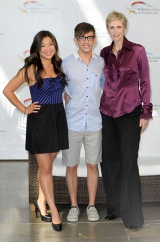 Kevin McHale, Jenna Ushkowitz e Jane Lynch all'edizione 2010 Television Festival di Monte-Carlo