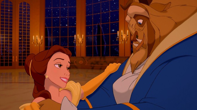 La Bestia e Belle in una celebre scena del film d'animazione La bella e la bestia