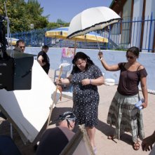 Manuela Di Giacinto sul set corto Salve Regina, ambientato in una piscina