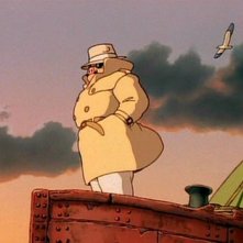 Un Marco Pagot pensieroso nel film Porco Rosso