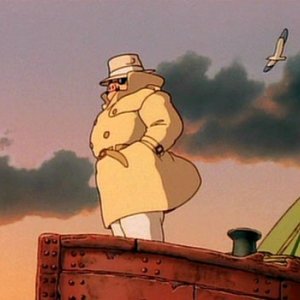 Un Marco Pagot pensieroso nel film Porco Rosso
