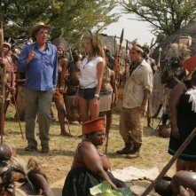 Massimo Ghini, il regista Neri Parenti, Belen Rodriguez e Giorgio Panariello sul set di Natale in Sudafrica