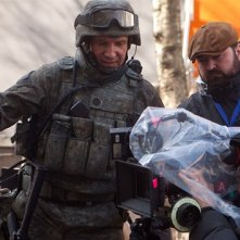 Ralph Fiennes sul set del film Coriolanus