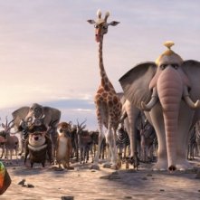 Charles di fronte al gruppo di animali protagonisti del film Animals United