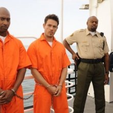 Chi McBride, Kevin Alejandro e Devielle Johnson nell'episodio Ferry Tale di Psych