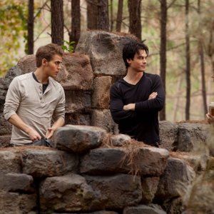 Stefan (Paul Wesley) e Damon (Ian Somerhalder) all'ingresso della cripta nell'episodio The Sacrifice di Vampire Diaries