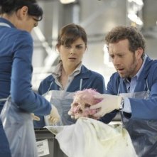 T.J. Thyne, Emily Deschanel e Tamara Taylor nell'episodio The Shallow in the Deep di Bones
