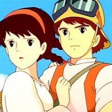 I due protagonisti in una scena del film d'animazione Laputa: castello nel cielo