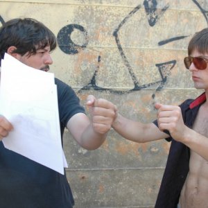 Damiano Russo sul set del cortometraggio Ice Scream assieme a Vito Palombo