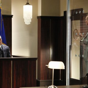 Laurence Fishburne e Bill Irwin nell'episodio Targets of Obsession di CSI: Scena del crimine
