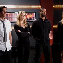 Zachary Levi, Yvonne Strahovski, Isaiah Mustafa e Stacy Keibler nell'episodio Chuck Versus The A-Team