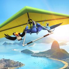 I protagonisti di Rio in 3D in volo sul deltaplano