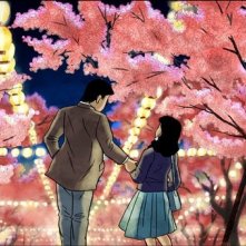 Passeggiata notturna sotto i fiori di ciliegio nel film d'animazione Tatsumi