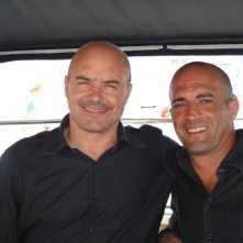 Luca Zingaretti e lo stuntman Mauro Aversano sul set di Montalbano.