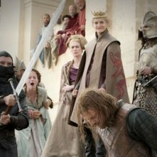Lena Headey, Jack Gleeson e Sean Bean in una scena dell'episodio Baelor di Game of Thrones