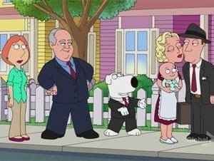 Lois, Rush Limbaugh e Brian in una scena dell'episodio 9x02 della serie-tv I Griffin