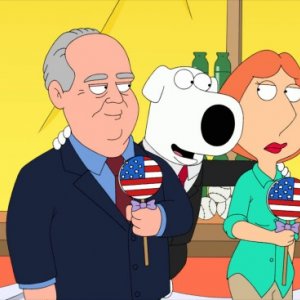 Rush Limbaugh con Brian e Lois in una scena dell'episodio Excellence in Broadcasting de I Griffin