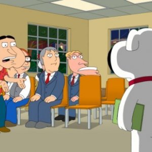 Brian (di spalle) con Quagmire in una scena dell'episodio Tiegs for Two de I Griffin