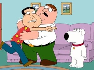 Quagmire con Peter e Brian in una scena di Tiegs fot Two della serie-tv I Griffin