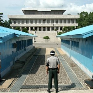 Un'affascinante inquadratura del film Joint Security Area di Park Chan-wook