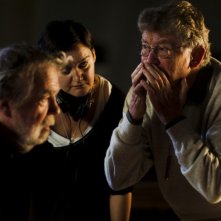 Ermanno Olmi sul set del suo Villaggio di cartone spiega una scena a Michael Lonsdale