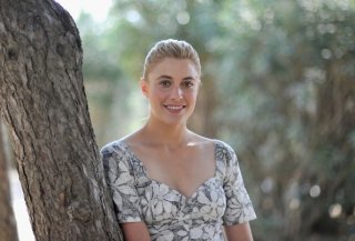 Greta Gerwig posa alla Mostra di Venezia 2011, durante la promozione di Damsel in Distress.